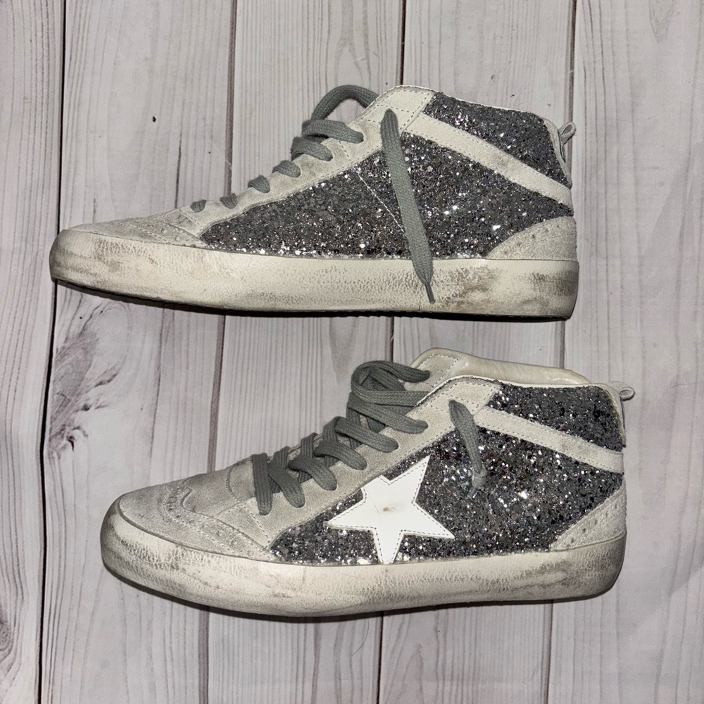 Golden goose women’s mid stars silver grey glitter 39 eu 9 tennis shoe sneaker - Picture 11 of 15